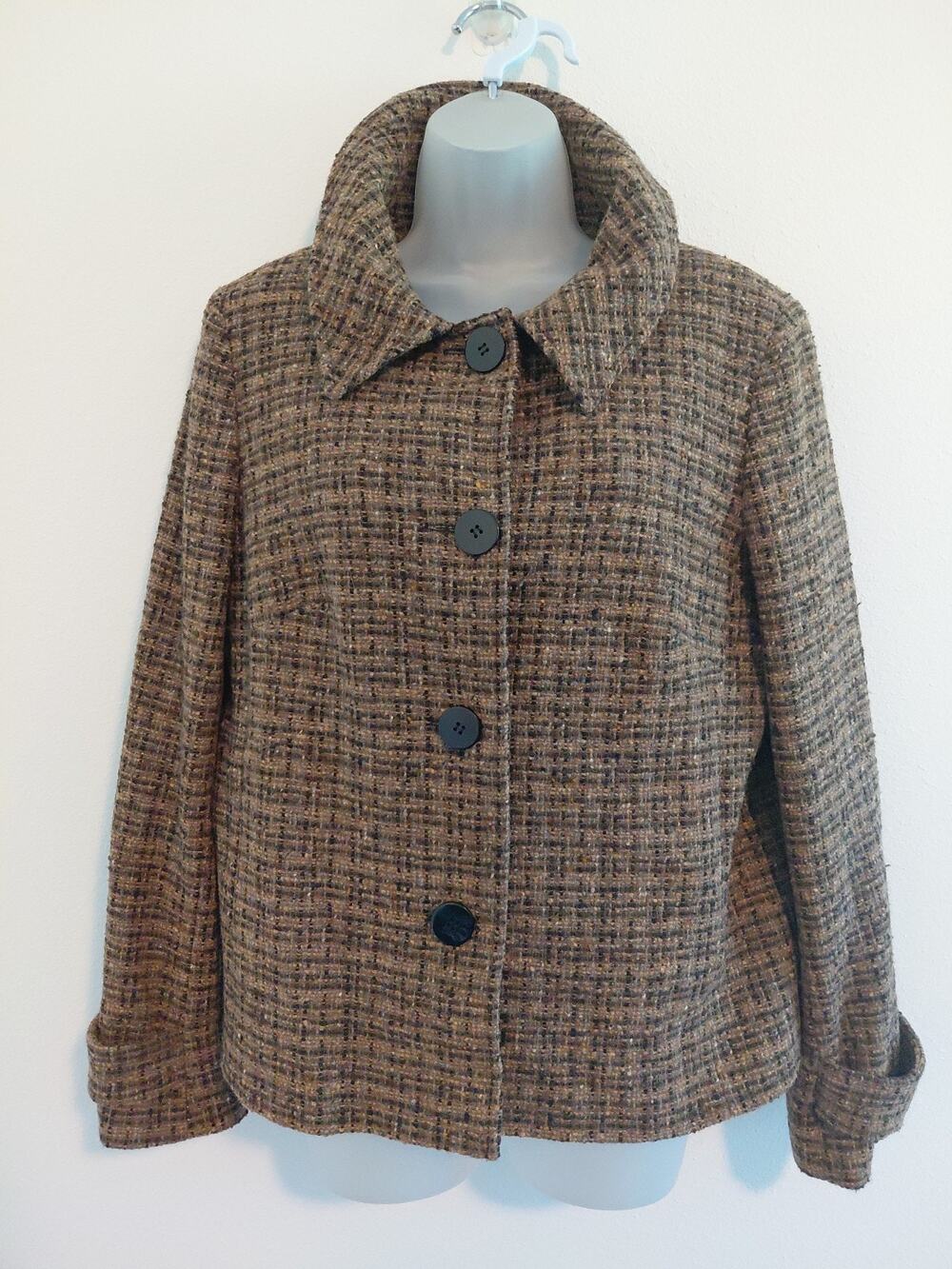 True Vintage Wool Overcoat Charles Gray London Tweed Women's Large Brown Classic